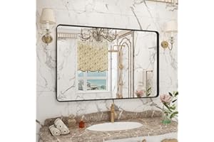 VANLIO Black Mirror for Bathroom, 48x32 Matte Black Bathroom Vanity Mirror, Large Metal Frame Rectangular Wall Mirror, Anti-Rust, Shatterproof, Round Corner, Horizontally/Vertically Hanging.