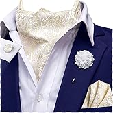 Hi-Tie Ascot Ties for Men Silk Cravat Handkerchief Cufflinks Lapel Pin Scarf Tie Sets Wedding Party Formal
