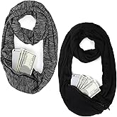 Coume 2 Pcs Infinity Travel Scarf Pocket Scarf with Hidden Zipper Pocket for Women Lightweight Infinity Loop Scarf Neck Wrap for Travel Airplane