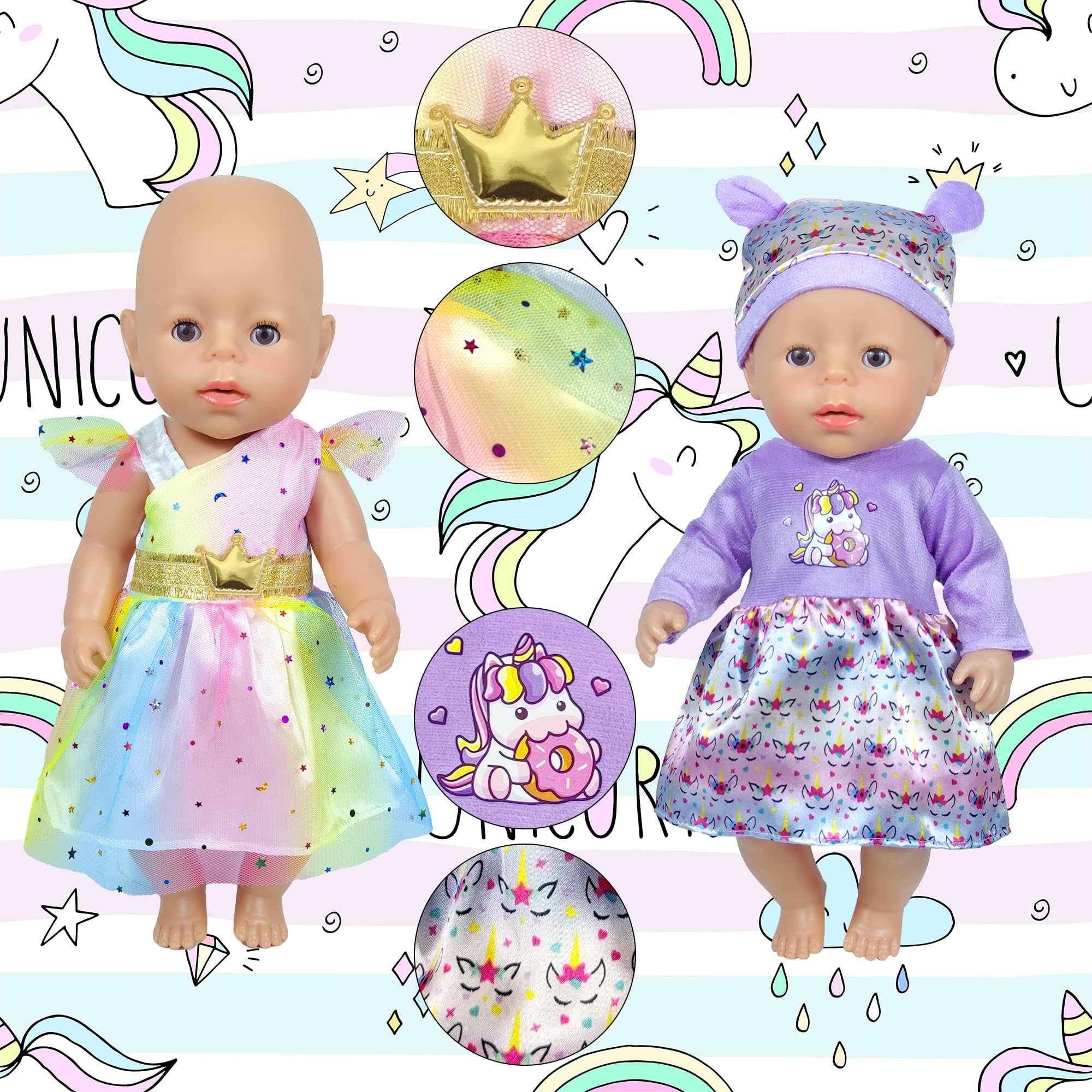 12 Sets 14-16-Inch-Baby-Doll-Clothes-Outfits Dress Headbands Accessories Compatible with 43cm New Born-Baby-Doll, 15-inch-Baby-Doll