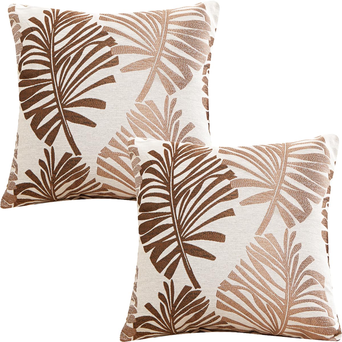 Tennove Cushion Covers 55x55cm Cotton Linen & Velvet Soft Throw Pillow Covers Set of 2 Decorative Tropic Leaf Pattern Square Cushion Cases Pillowcases for Couch Sofa Home Décor, Brown