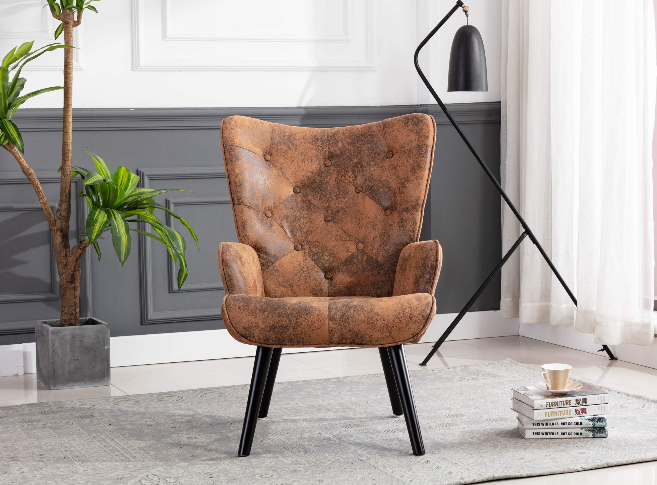 Dolonm Rustic Accent Chair Vintage Wingback Chair Microfiber Cushioned ...