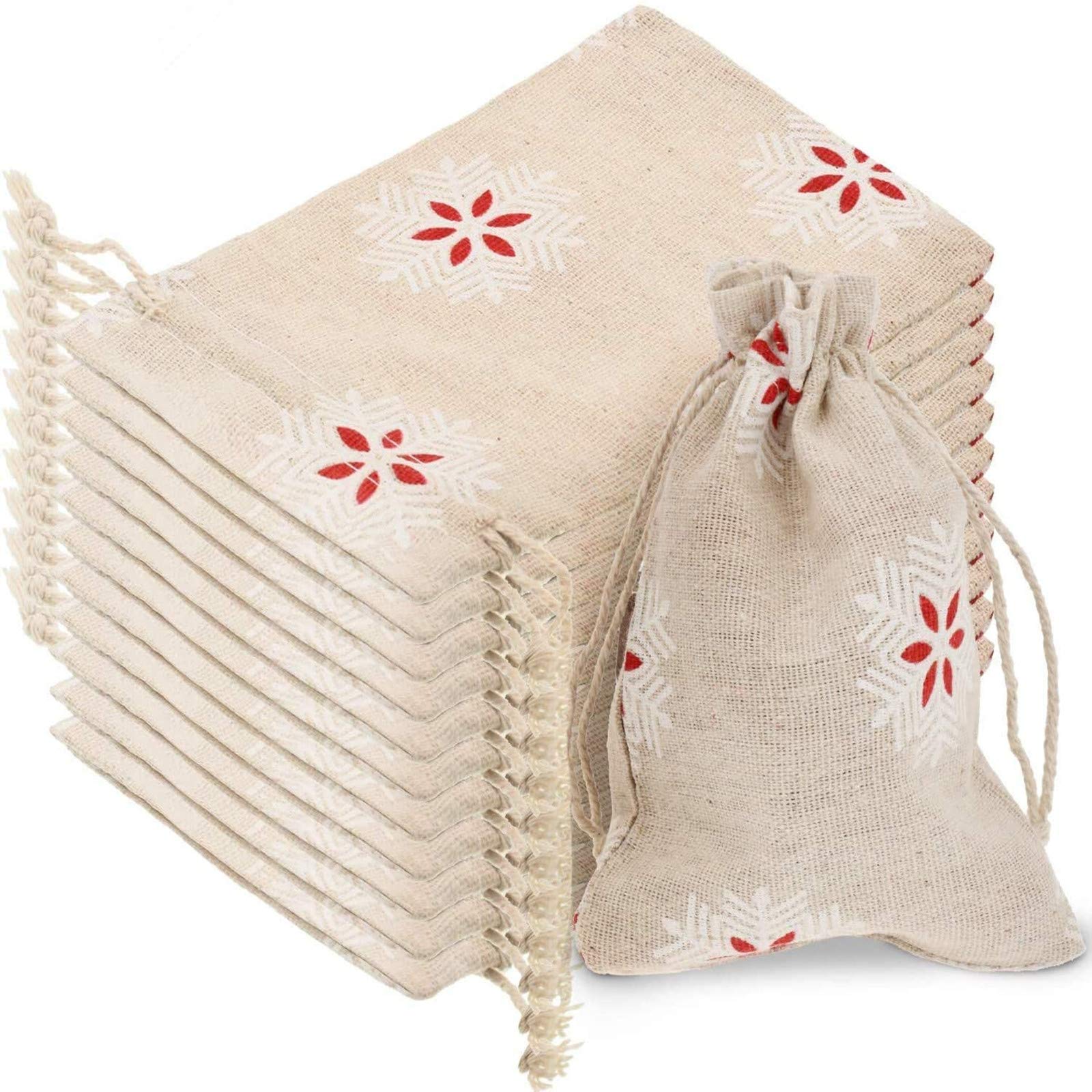 Boao 38 Pieces Christmas Snowflake Burlap Bags Burlap Pouch with Drawstring Small Treat Bags for Winter Christmas Party Supplies