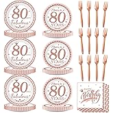 80th Birthday Decorations for Women 80th Birthday Plates and Napkins Rose Gold Party Supplies 80 and Fabulous Happy 80th Birthday Tableware Cheers to 80 Years Party Supplies for Women Girl 24 Guests