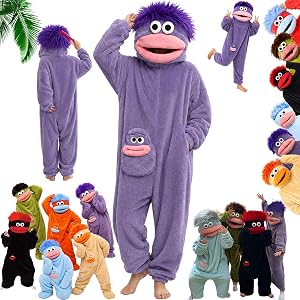 Fuzzy Pajamas Big Mouth Monster Onesie | Funny Monster Onesies ,Cartoon Cute Full-Body Sleepwear with Soft Fabric, Pajama Par