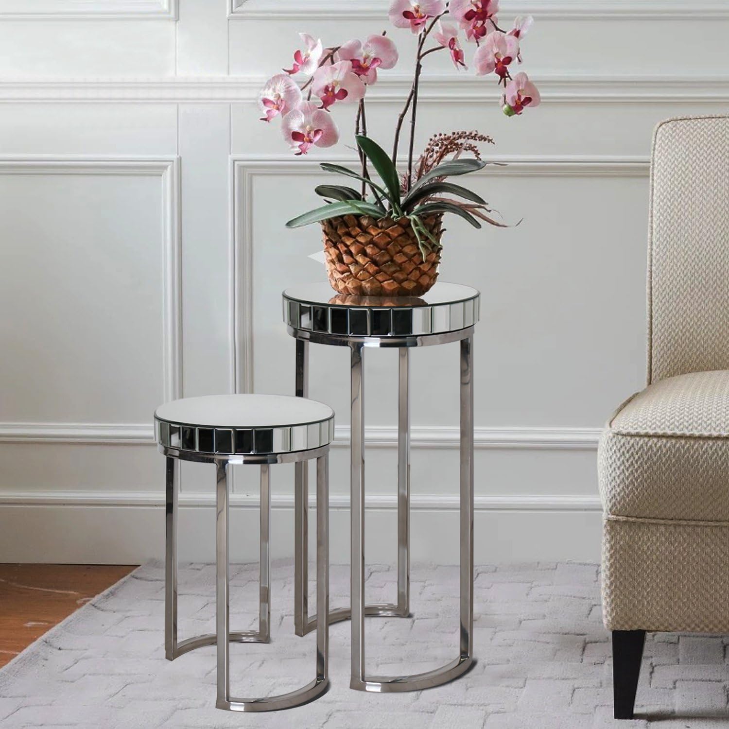 Magari Furniture Argento Mirrored Round Side/End Table