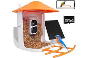 WIZACE Smart Bird Feeder Camera with Solar Pannel & 64GB TF Card, Bird Watching Camera Outdoor Auto Capture Bird Videos, AI Identify Bird Species, Support Cloud StorageIdeal Gift for Family (Orange)