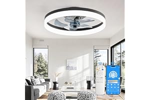 CubiCubi Ceiling Fans with Lights, 20 Inch Black Low Profile Ceiling Fans with Lights and Remote Control, APP, Modern Flush Mount LED Ceiling Fan with 3CCT and 6 Wind Speeds, LED Fans for Bedroom