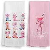 NOQL Pink Western Cowgirls Decor Kitchen Towels and Dishcloths Set of 2, Coquette Bathroom Decor Hand Towels, Western Wine Decor Dish Towels for Girls Dorm College Apartment, 16×24 Inches