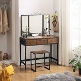 VASAGLE Dressing Table and Stool Set with Triple Fold Mirror RVT02BX view 2
