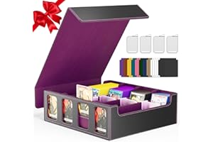 PANIMOSI Trading Card Storage Box Fits 3200+ Cards, MTG Commander Deck Box with 24 Colorful Dividers & 4 Card Supporters, PU Leather Bulk TCG Storage Case Fits for Magic/TCG Sport Cards- Black & Purple