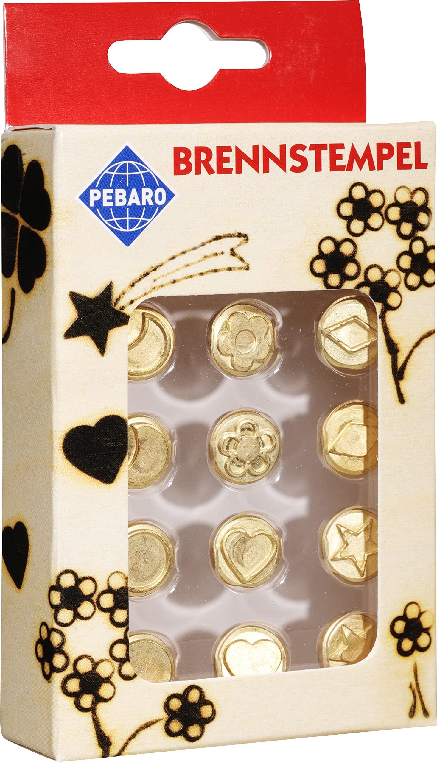 Pebaro 12-Piece Flower/Diamond/Moon/Circle/Heart/Star Burning Stamps