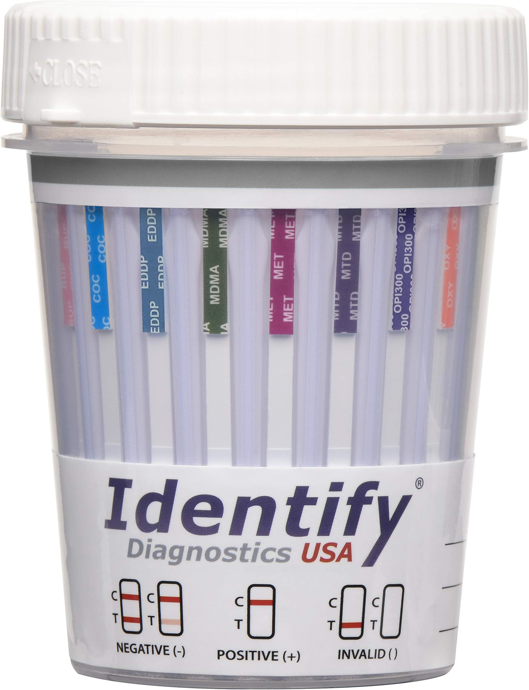 75 Pack Identify Diagnostics USA 14 Panel Drug Test Cup with 6 Adulterations - Made in USA - AMP, BAR, BZO, BUP, COC, MDMA, THC, MTD, EDDP, MET, OPI, OXY, PCP, TCA ID-US14-ADULT (75)