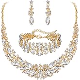 BriLove Women's Wedding Bridal Austrian Crystal Marquise Cluster Collar Necklace Dangle Earrings Set