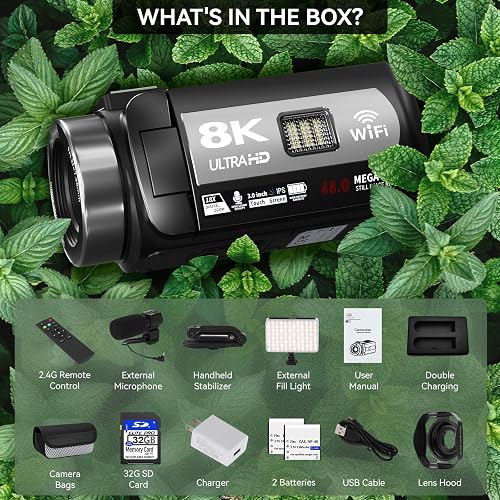 Videocamera MURAUX 8K 48MP Con Visione Notturna IR, Touch Screen 3”, Zoom Digitale 18X, Wifi, Webcam E Uscita TV – Ideale Per Vlog E YouTube