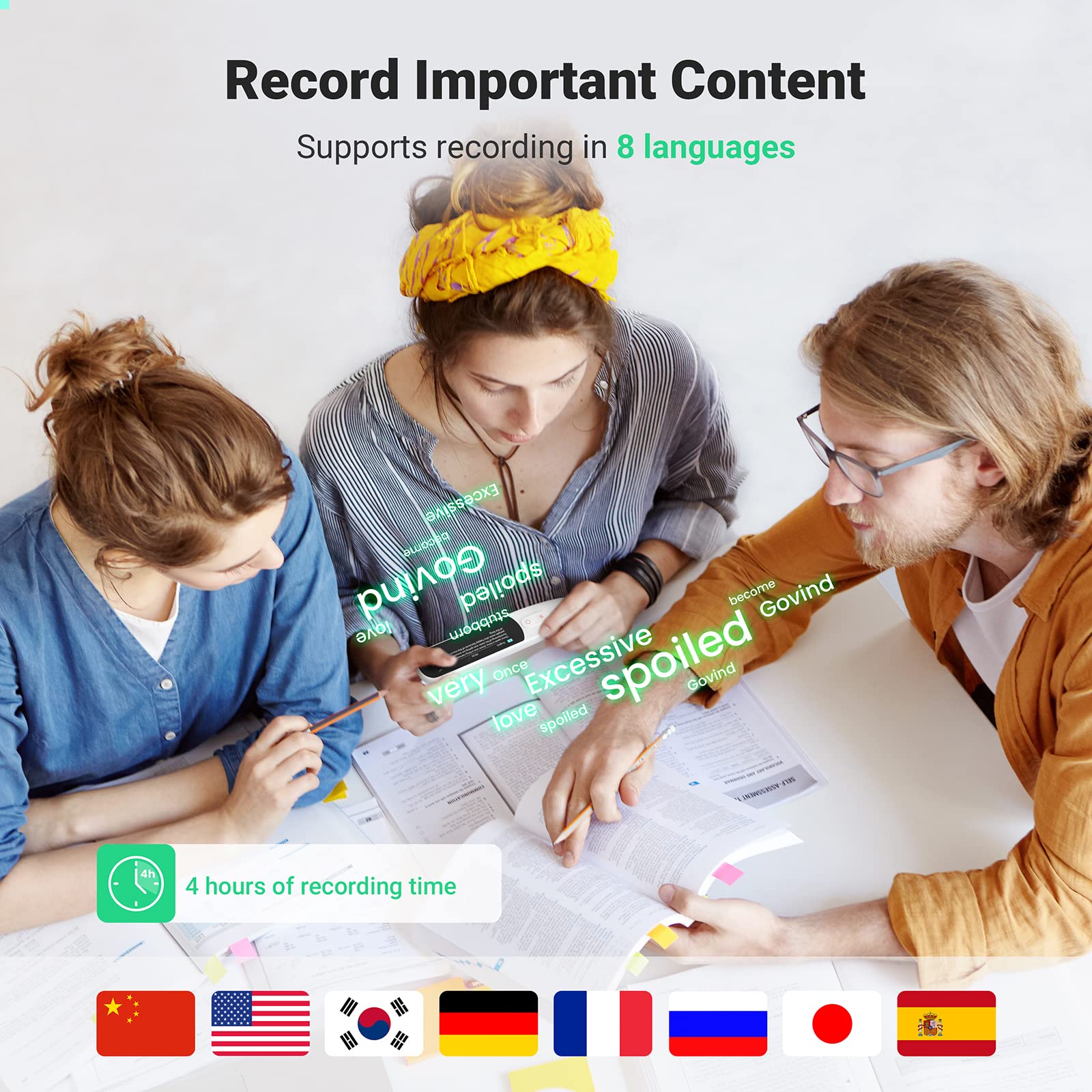 SVANTTO 102 Translator Pen Scanner, Text to Speech Device for Dyslexia, OCR Digital Highlighter Reader Pen, Exam Reading Pen, Bluetooth Langage Translator, No Monthly Fee（White）