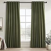 Topfinel Olive Green Linen Blackout Curtains 84 Inch Long for Living Room,Pinch Pleated Drape with Hooks Back Tab Boho Decor, Olive Forest Loden Full Black Out Curtains for Bedroom