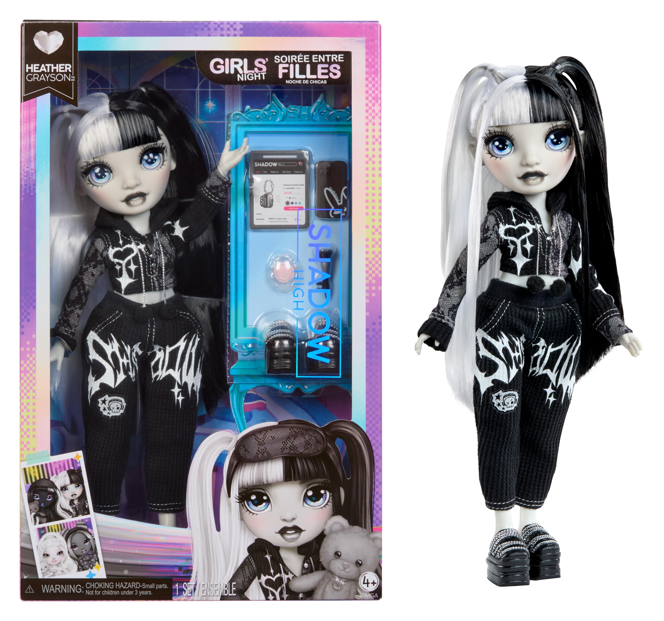 Rainbow High Shadow High Girl's Night - Heather Grayson - Greyscale 28cm Fashion Doll, Black and White Hair & Outfit with Accessories and Comb - for Collectors & Children Ages 4+