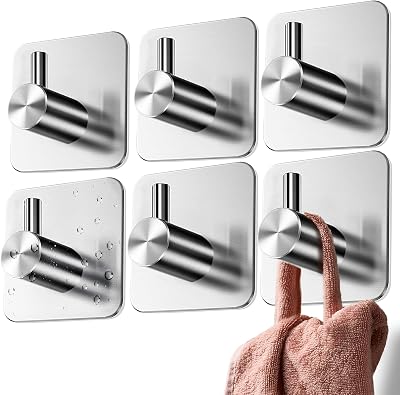 4smile Self Adhesive Hooks 6 Pack Heavy Duty Waterproof Stainless Steel