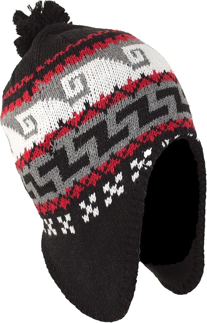 MWS Peruvian Winter Hat Mens, Warm Aztec Pattern Sherpa Ski Beanie w