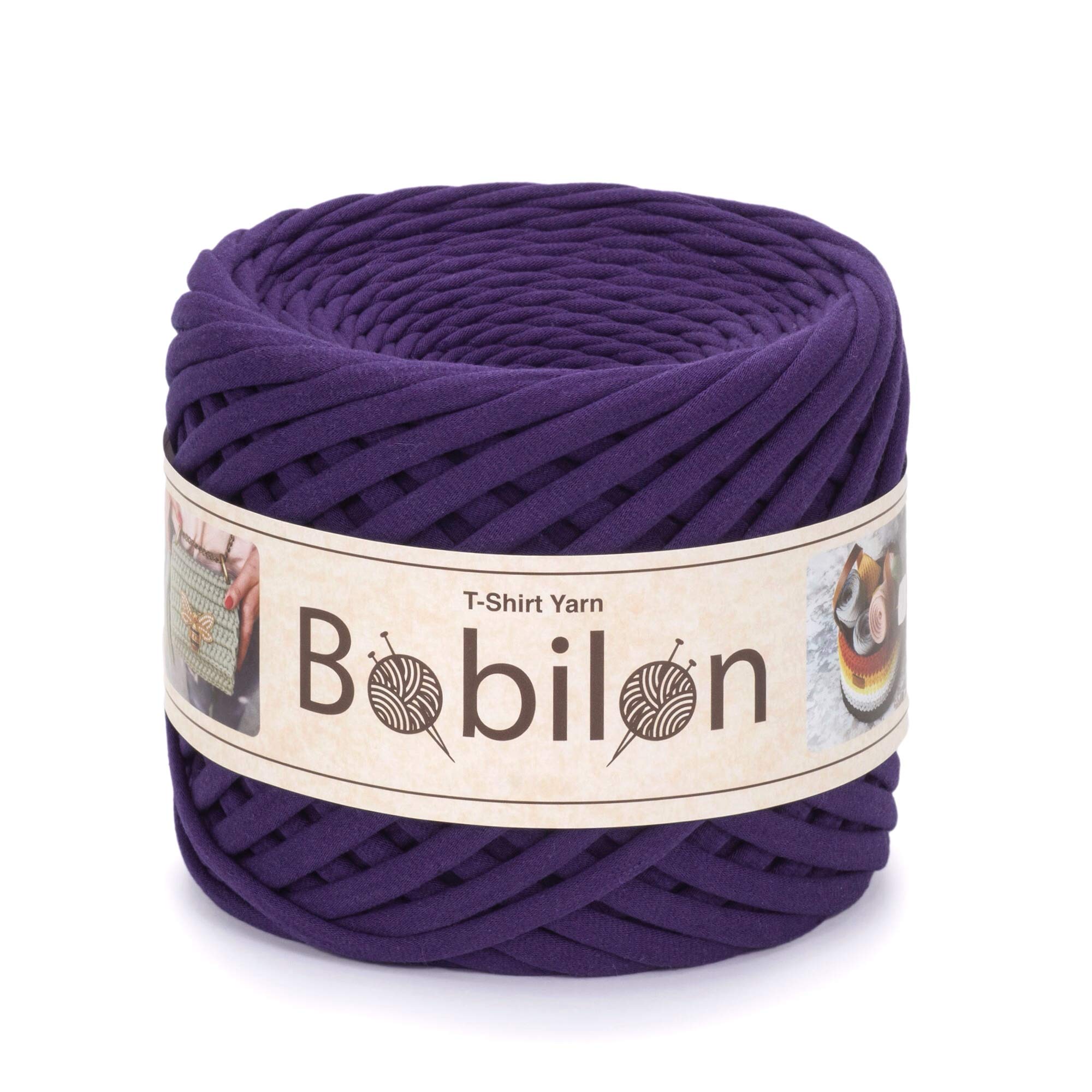 Bobilon Tshirt Cotton Yarn Fabric Knitting Yarn Spaghetti Yarn Craft 110 Yards for Hand DIY Crocheting Projects 5-7 mm Violet — image 1