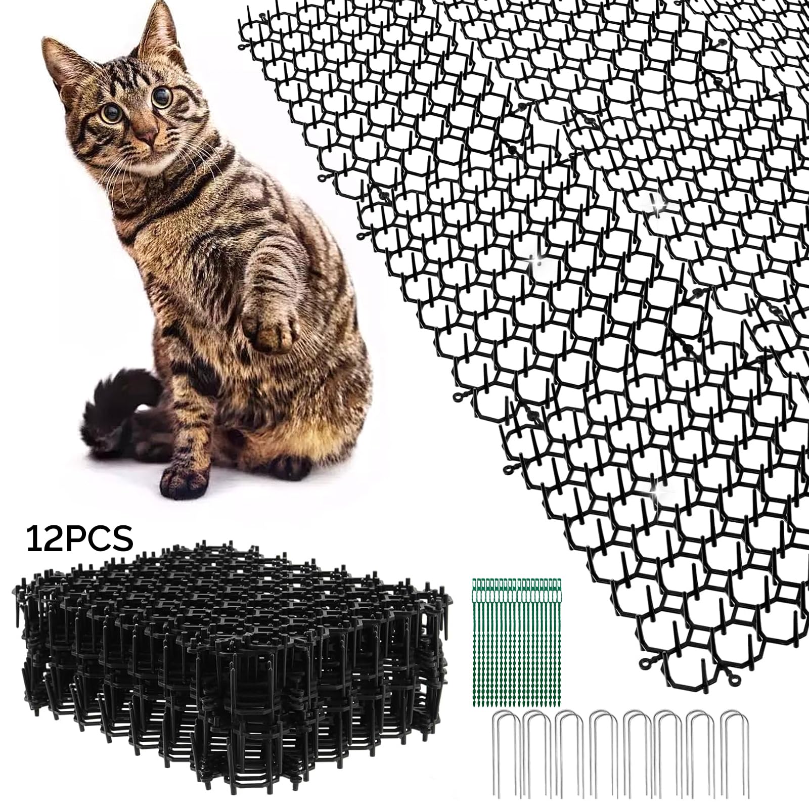 HXUING Pack of 12 Thorn Grid Against Cats, 20 x 15 cm Cat Repellent Mat, Thorn Grid, Cat Repellent, Anti Cat Mat, Cat Protection Mat with Tips, Pet Deterrent Mat for Wild Animals