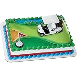 DecoSet® Heading for the Green Cake Topper, 2-Piece Toppers Set, Birthday Decorations for Golfers with Cart and Flag, White