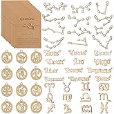 Hicarer 48 Pcs Zodiac Charms Bulk for Jewelry Necklace Bracelet Making, 4 Styles Symbol Name Diamond Alloy Zodiac Pendants Horoscope Sign with Cards