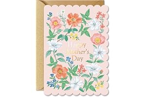 Sweetzer & Orange Pink Floral Mother’s Day Card – Gold Foil 5x7” Mother’s Day Card With Scalloped Edges, Gold Kraft Envelope 
