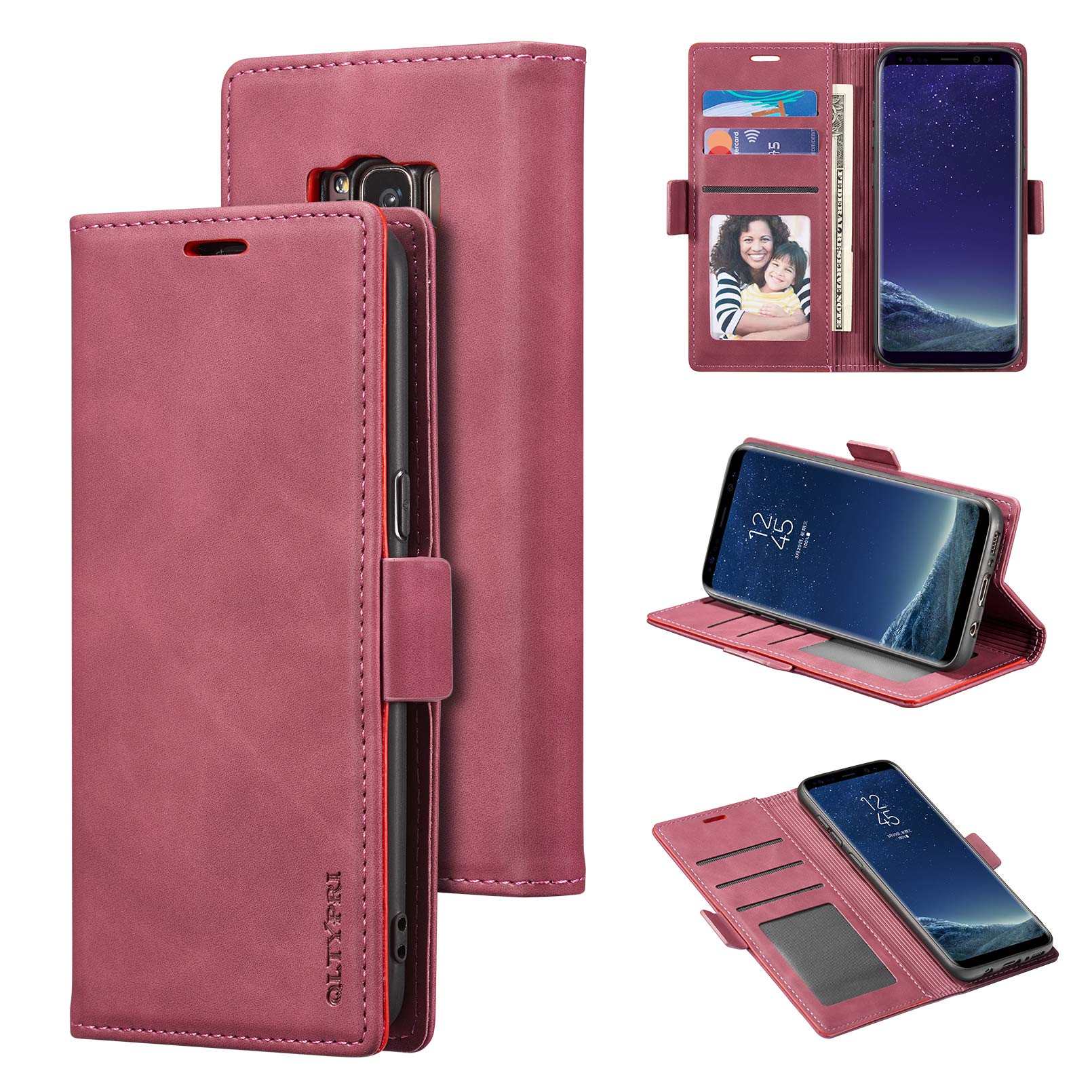 QLTYPRI Case for Samsung Galaxy S8, Premium Soft Leather Wallet Case with Card Holder Kickstand Magnetic Closure Protective Flip Cover for Samsung Galaxy S8 - Red