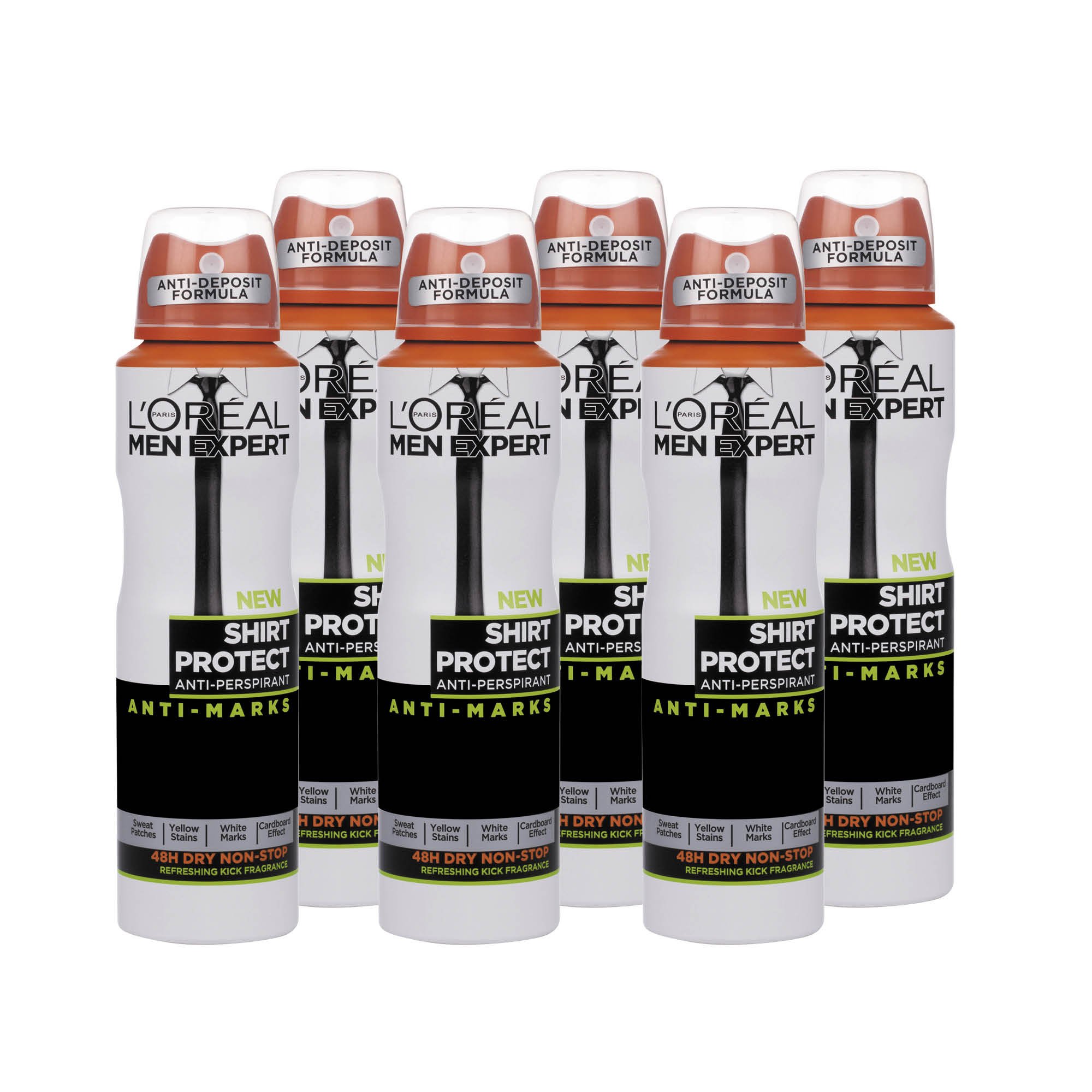 L'Oréal Men Expert Shirt Protect Deodorant for Men 150 ml Pack of 6, Bulk Buy