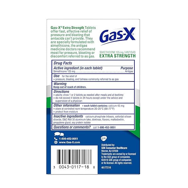 GAS-X EXTRA STRENGTH CHEWABLE GAS RELIEF TABLETS WITH SIMETHICONE 125 MG, CHERRY – 18 COUNT