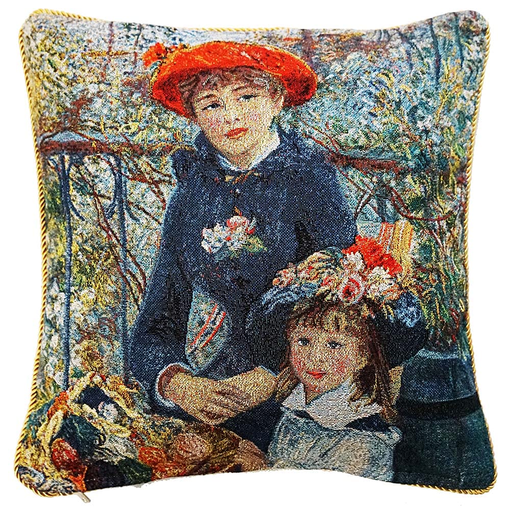 Signare Tapestry Cushion Cover – 18 x 18 inches (45cm x 45cm) – Decorative Sofa Cushion Inspired by Artistic Masterpieces (Two Sisters, Cushion Cover ONLY)