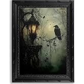 Black Framed Gothic Raven Canvas Wall Art 9x11in | Dark Raven Picture Wall Decor,Halloween Eerie Forest Print Artwork,for Living Room Bedroom Home Decoration