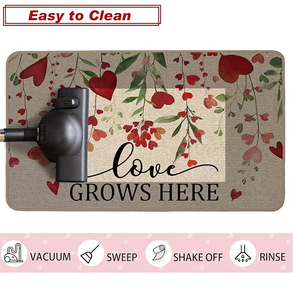 BACCESSOR VALENTINES DAY KITCHEN MATS SET OF 2, FLORAL LEAF RED LOVE HEART KITCHEN RUGS ROMANTIC KITCHEN MATS FOR FLOOR NON SLIP ANNIVERSARY WEDDING PARTY HOME DECOR 17X29 AND 17X47 INCH
