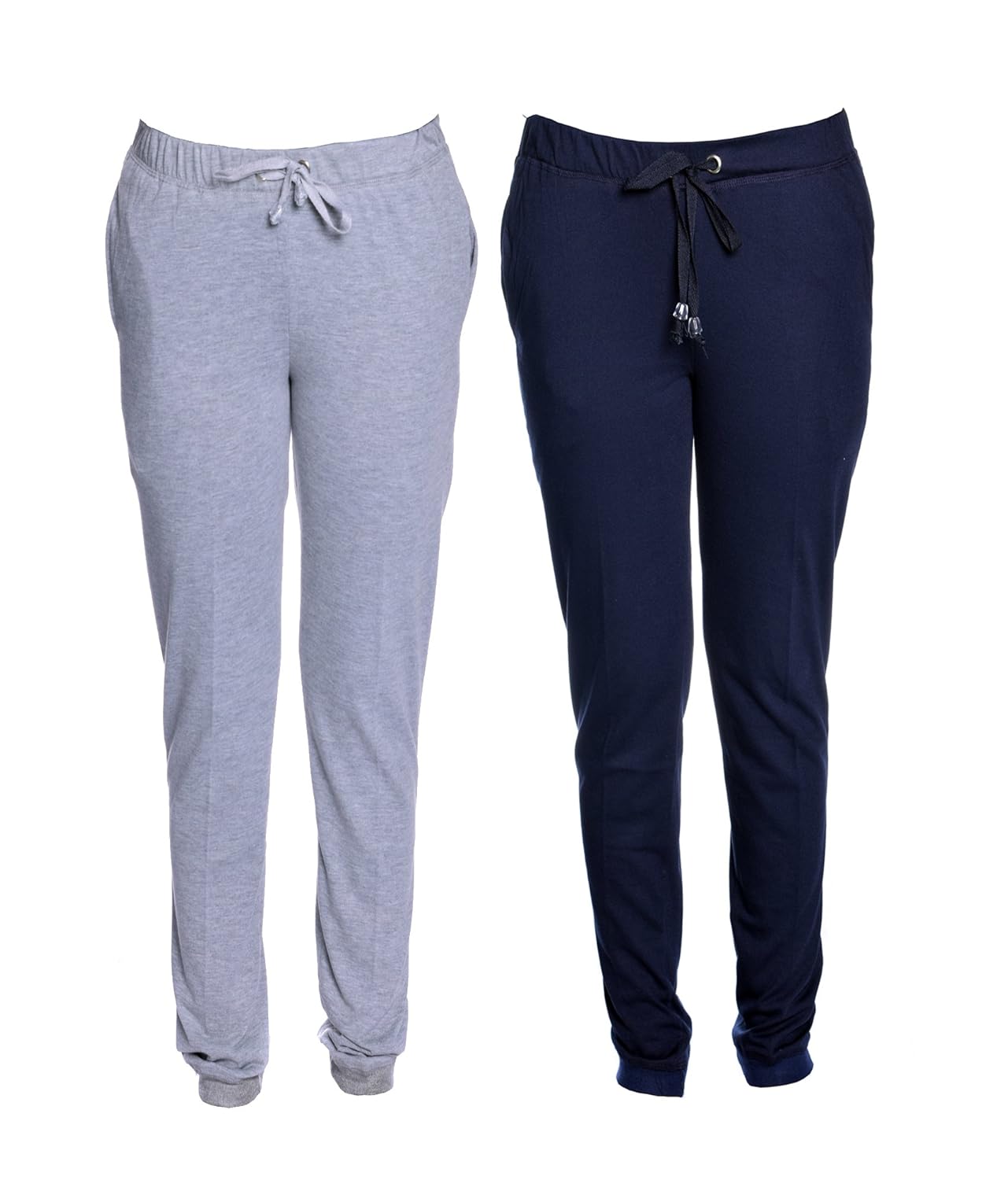 vimal grey melange & navy blue cotton blend trackpant for women (pack of 2)