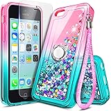 NZND Case for iPhone 5C with Screen Protector (HD Clear), Ring Holder/Wrist Strap, Sparkle Glitter Flowing Liquid Quicksand F