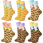 scenicamp Ice Cream Novelty Socks for Women, 6-Pair Funny Crew Socks with Breathable Cotton Blend, All-Day Comfort Fit for Gym, Office, and Casual Wear