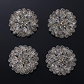 Rytenz 4 Pcs Sliver Rhinestone Buttons Crystal Embellishments for Clothing Jewelry Making DIY Decoration Bottons for Sewing Crafts Wedding Bridal (Button-2)