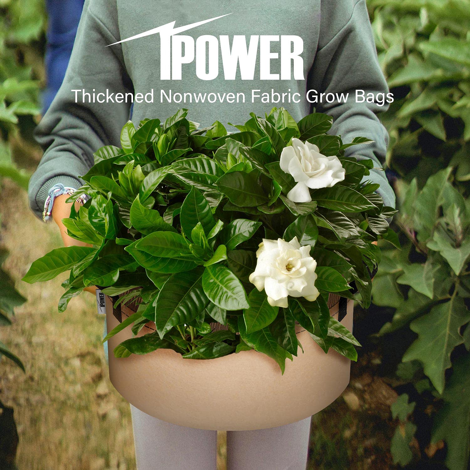 iPower Plant Grow Bag 10-Gallon 5-Pack Heavy Duty Fabric Pots, 300G Thickened Nonwoven Aeration Durable Container, Nylon Strap Handles for Gardening, Planting Tomatoes, Herbs, Flowers, Tan