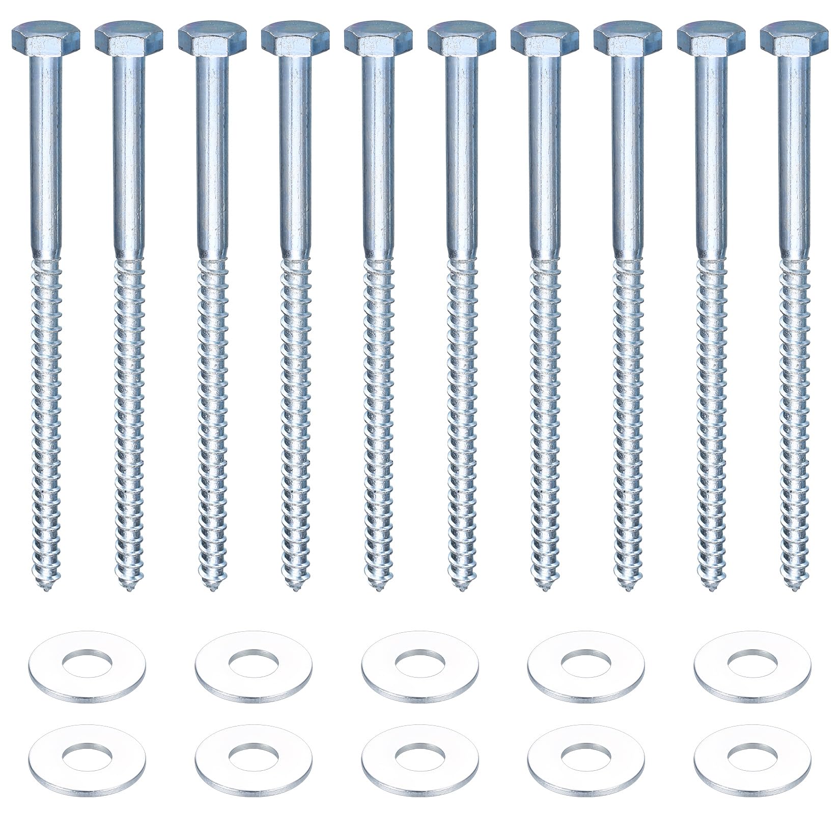 10 Pcs M10 Coach Screws, Hex Head Bolts, Hexagon Head Wood Screws, Galvanized Masonry Concrete Wall Fixing Lag Bolts with Washers for TV Bracket Decking - M10 X 180mm