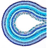Beadthoven 1240pcs 4mm Faceted Rondelle Glass Beads for Blue Friendship Bracelets Electroplate Glass Crystal Beads Strands Half Rainbow Plated Briolette Crystal Spacers for Jewelry Making Necklace