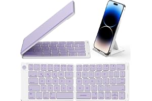 Samsers Ultra Slim Foldable Bluetooth Keyboard for Phone Tablet PC, Purple | PU Leather Cover, Phone Stand, Palm-Sized, BT x