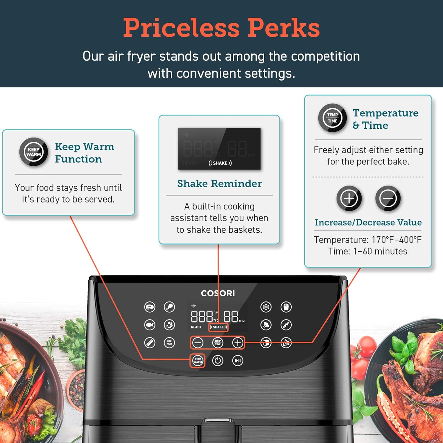 COSORI Smart WiFi Air Fryer 5.8QT(100 Recipes), Digital Touchscreen with 11 Cooking Presets for Air Frying, Roasting & Keep Warm ,Preheat & Shake Remind, Works with Alexa & Google Assistant,1700W: Kitchen & Dining