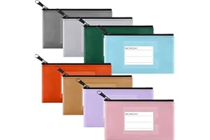 Sinzip 8 Pack Bank Deposit Money Wallet, Heavy Duty Leatherette Security Zipper Wallet with Clear Window, Pencil Pouch, Coin Bag, Cash Bag, Tool Pouch, Assorted Colors (8 Pack-Small Size 01)