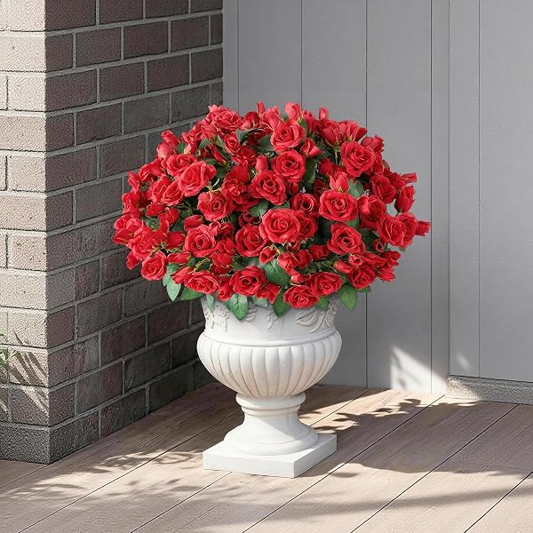 JUXDP 8 BUNDLES 17″ ARTIFICIAL ROSES, REALISTIC SILK BOUQUET FLOWER(RED)