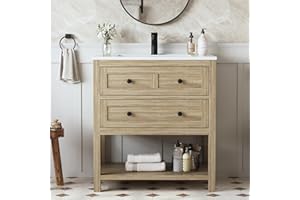 DELUXE LIVING 30 "Bathroom Vanity with Sink,Modern Bathroom Single Sink Vanity, Bathroom Storage Cabinet with Drawers& Storage Shelf, SMC Integral Sink, Light Oak