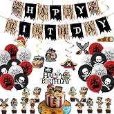 Pirate Party Decorations - Pirate Birthday Banner, Balloons, Cake Toppers & Hanging Swirls for Men, Boys & Kids