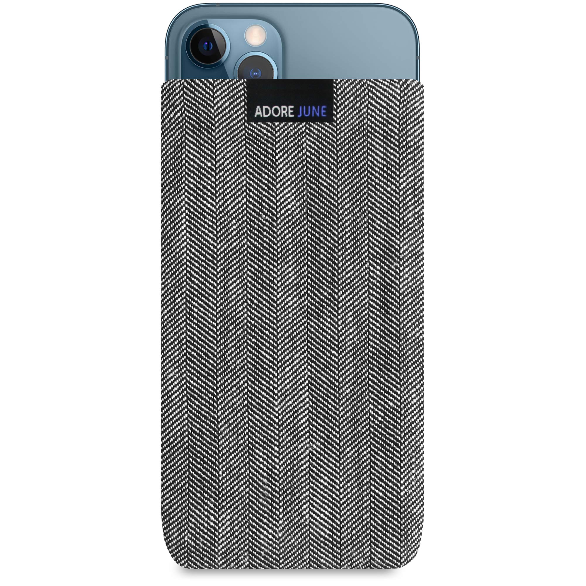 Adore June Business Case Compatible with iPhone 13 Pro Max/iPhone 12 Pro Max, Mobile Phone Case Made of Signature Herringbone Fabric, Screen Cleaning Effect