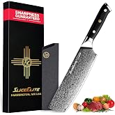 Nakiri Knife 7" Japanese Style VG10 Damascus Blade G10 Handle &amp; Blade Guard | SliceElite Elite Series Vegetable Knife for Push Cutting &bull; Chopping &amp; Dicing Veggies &bull; Slicing &amp; Precision Cutting &bull; Scooping